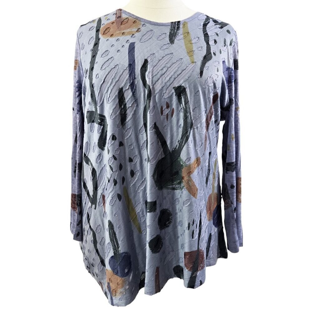 Jess & Jane Surprise Periwinkle Abstract Brush Stroke Burnout Tunic Art to Wear